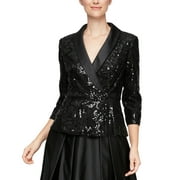 Satin Collar Sequin Top Black S